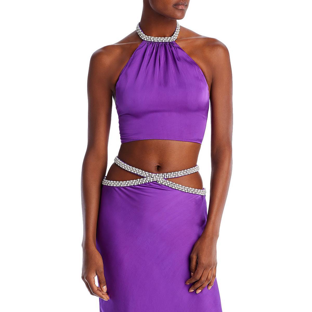Укороченный топ Yaura Womens Fife из фиолетового атласа с декором на бретелях 8 BHFO 7521