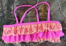 O'RAGEOUS pink/orange crochet front ruffle X back strap swim bikini top,girl 7