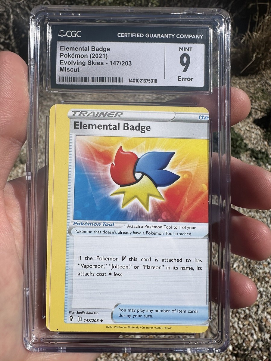 ERROR Miscut Pokemon CGC 9 Evolving Skies Elemental Badge ERROR Miscut Pokemon CGC 9 Evolving Skies Elemental Badge