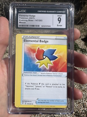 does cgc grade error cards ERROR Miscut Pokemon CGC 9 Evolving Skies Elemental Badge Alignment Dot