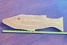 Cribbage 3-Player Game FISH Board Hand Made  20” Wood  Pike Walleye Trout VTG