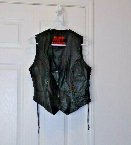 HOT LEATHERS Ladies Black Leather Biker Vest - sz Large - Picture 2 of 2