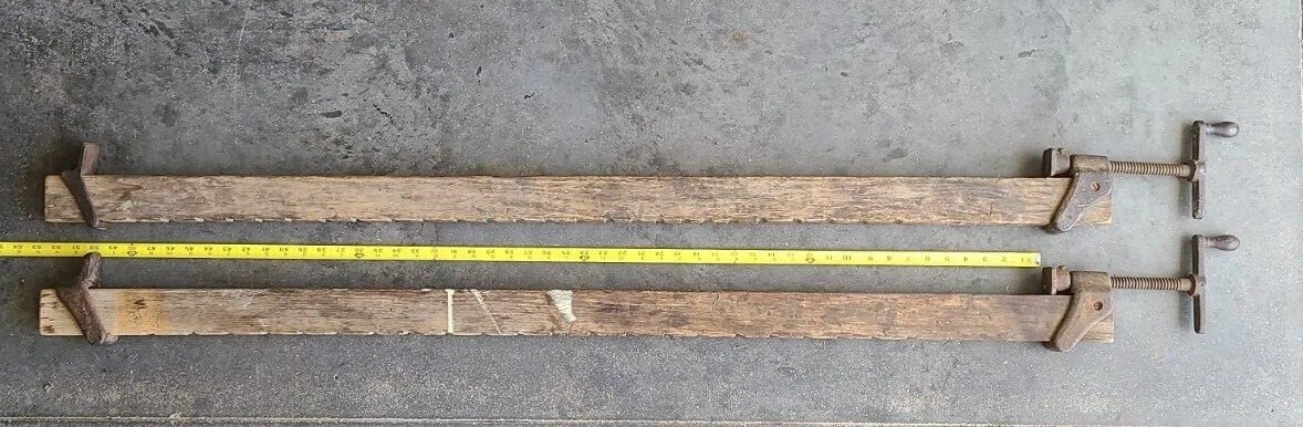 Antique Un Marked Wooden Bar Clamps 49 1 2