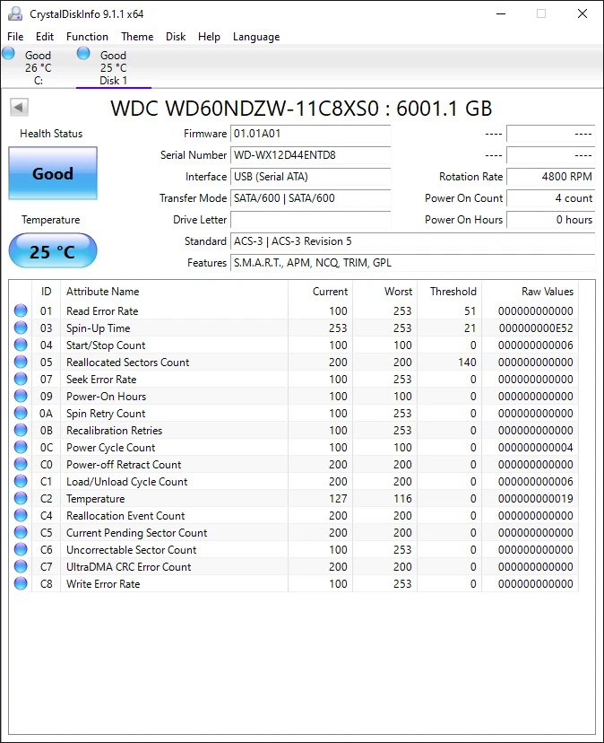 WD60NDZW-11C8XS0 s/n: WX12D4 JUL/2024 Thailand 6TB USB 3.0 2.5" WESTERN DIGITAL - Image 2 of 4