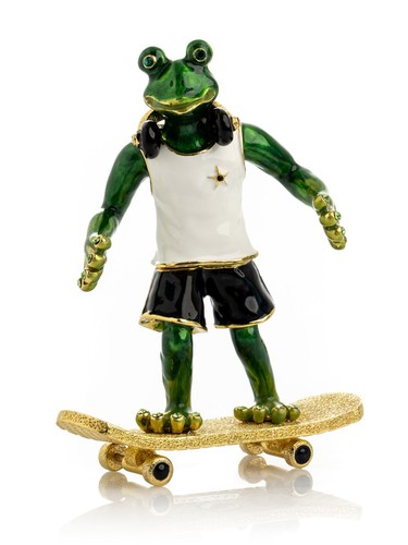Keren Kopal Skateboarder Hand made Trinket Box Decorated & Austrian Crystals - Imagen 3 de 17