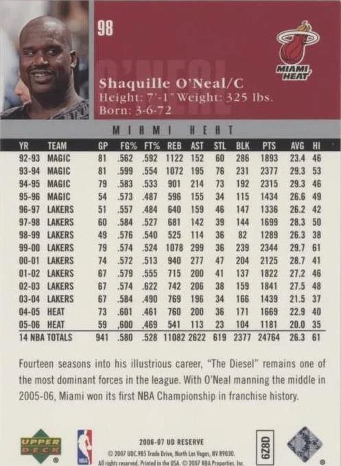2006-07 UD Reserve - Shaquille O'Neal #98