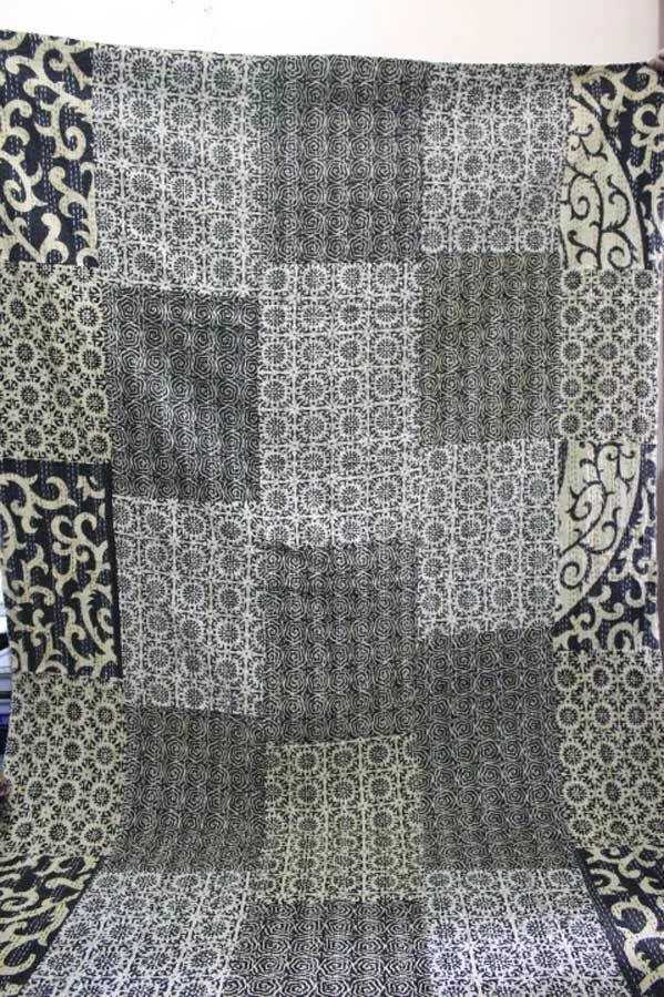 Colcha Indian Kantha Colcha Doble Hecha a Mano Manta Retazos Ralli Throw Negra Foto 3 de 4