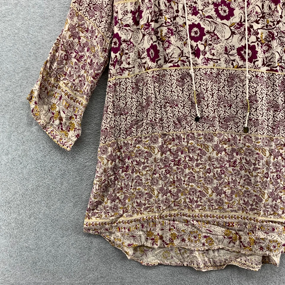 Billabong Blouse Womens Size Small Tunic Long Sleeve Burgundy Henley - Image 2 of 4