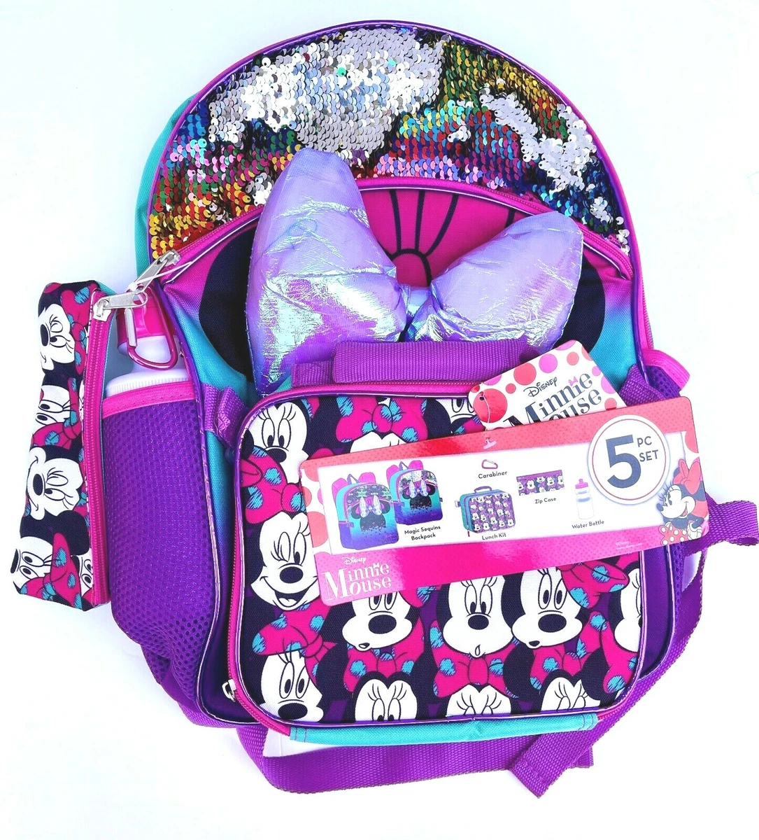 Disney Minnie Mouse Backpack Set 16 Kids Lunch Bag Water Bottle