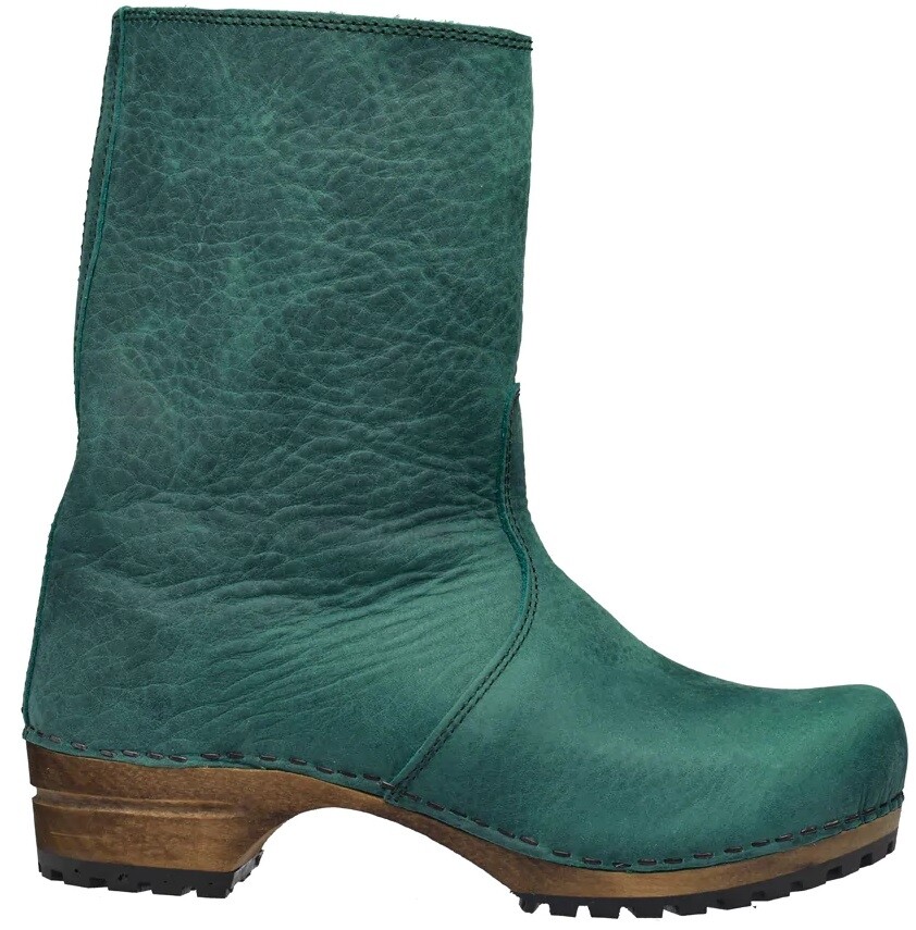 Sanita 'Risotto' Oiled Leather Clog Boots in Dark Green (473222