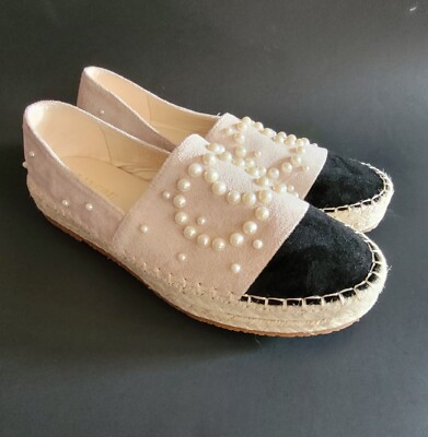Langou Slip On Loafers Faux Suede Flat Espadrilles Platform Pearl Wms 40EU 9.5US