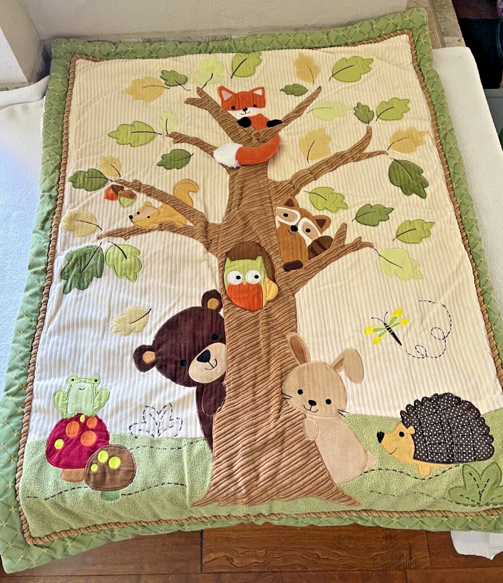 Lambs and Ivy Crib Quilt Comforter Wall Hanging ECHO Woodland Fox Owl  Hedgehog