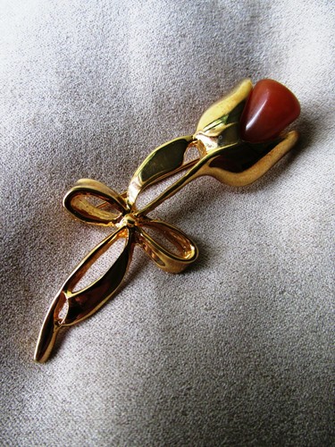 Großer Vintage tschechischer Kostümschmuck Brosche Pin Natur Karneel Tschechoslowakei - Bild 4 von 4