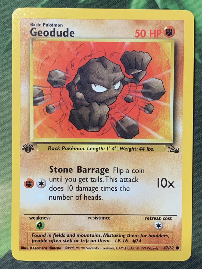 1st Edition Geodude 47/62 - Fossil - Near Mint