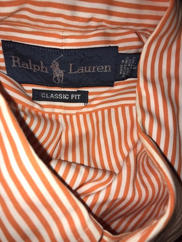 Ralph Lauren Mens Classic Fit L/S Button Down Shirt Large Orange Striped C26 - Picture 5 of 5