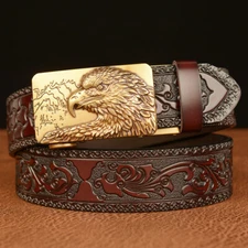 Men Fashion Belt Genuine Leather Automatic Buckle Designer Western Cowboy Belts 