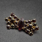 Dark Red Czechoslovakia Glass Bow Brooch old Tone Vintage Costume Jewelry