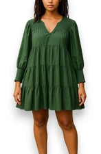 TUCKERNUCK Pomander Place Ceci Dress Size XS Green Tiered Smocked Sleeve Mini