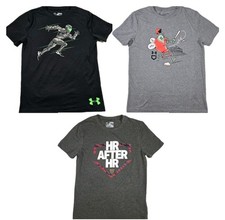 Lof Of 3 Boys Under Armour Short Sleeve T Shirt Baseball Theme Youth Medium