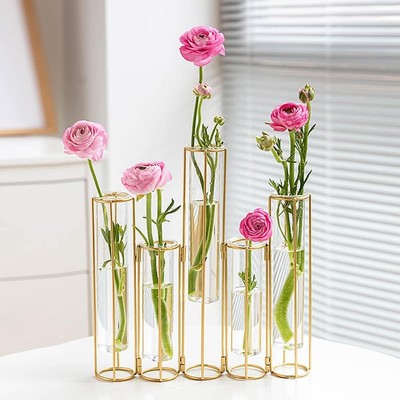 Bigsee Test Tube Vase for Flowers, Glass with Metal Stand No.01, Gold 