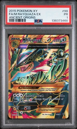 2015 POKEMON XY ANCIENT ORIGINS #98 FULL ART/M RAYQUAZA EX PSA 1