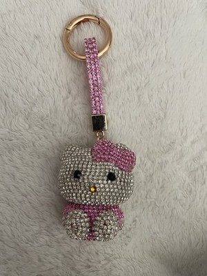 Hello Kitty Bling Rhinestone Bow Key Chain, Pink Silver Gold Metal