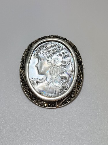 Silber 925 Brosche Mit Gemme & Markasit Stein