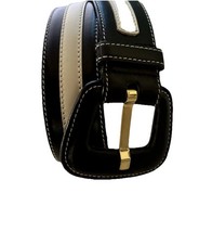 ESCADA-Vintage Blue/White Calfskin Leather Belt-Size 36-Made in W. Germany-80's