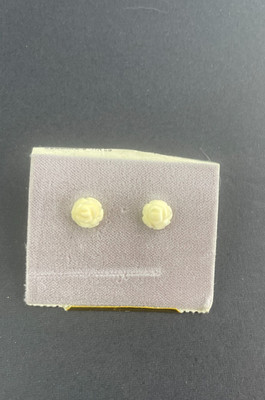 Carved Rose Stud Earrings Marked 14K Posts Cream Floral 1/4'' Wide