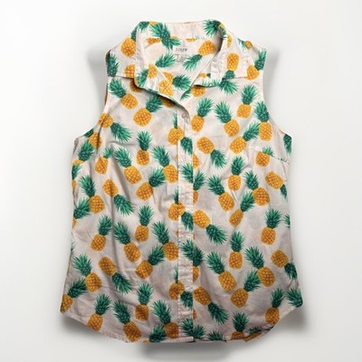 JCREW Sleeveless Pineapple Cotton Poplin Shirt - Signature Fit - Size Small