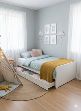 IKEA White Slat Single Bed Frame with underbed and 2 storage drawers 90x200cm