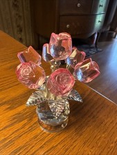 Handcrafted Pink Roses Crystal Figurine Vase/elegant Table Decor