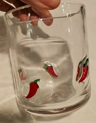 Anthropologie Icon Juice Glass Chili Pepper Clear Red 4.5”x 3.5” New Set Of 2 - Picture 6 of 8