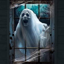 CCINEE Halloween Ghost Window Door Cover,Spooky Large Curtain with Rope white