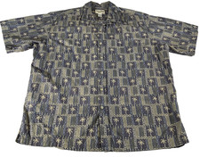 Cooke Street Hawaiian Aloha Shirt Mens 2XL Cotton Palm Tree Geometric Print Blue