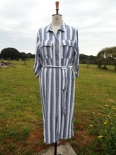 F&F Linen Rich Button Through Roll Tab Sleeve Midi Shirt Dress & Belt Size 16