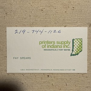 Vintage Business Card Indianapolis Indiana Ft Wayne Printer Supply Fort Paper