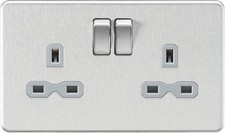 Knightsbridge SFR9000BCG Screwless Double Socket, 230 V, Brushed Chrome,