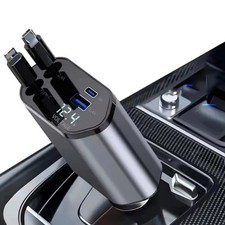 4IN1 120W Retractable Car Charger USB Type C Cable For Phone Fast Charge Adapter