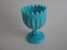FRENCH BLUE PORTIEUX PEDESTAL MILK GLASS MASTER OPEN SALT CELLAR