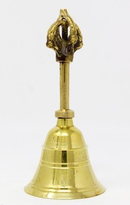 Brass Church Service Bell With Crown Top Handle And High Polish 4 5/8" Tall