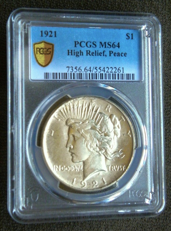 1921 PEACE DOLLAR ~ PCGS MS64 ~ HIGH RELIEF GOLD SHIELD LABEL ~ POP ONLY 5,183