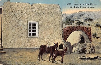 Postcard MX: Mexican Adobe Home with Bake Ovens in Front, MEXICO 1910's DB