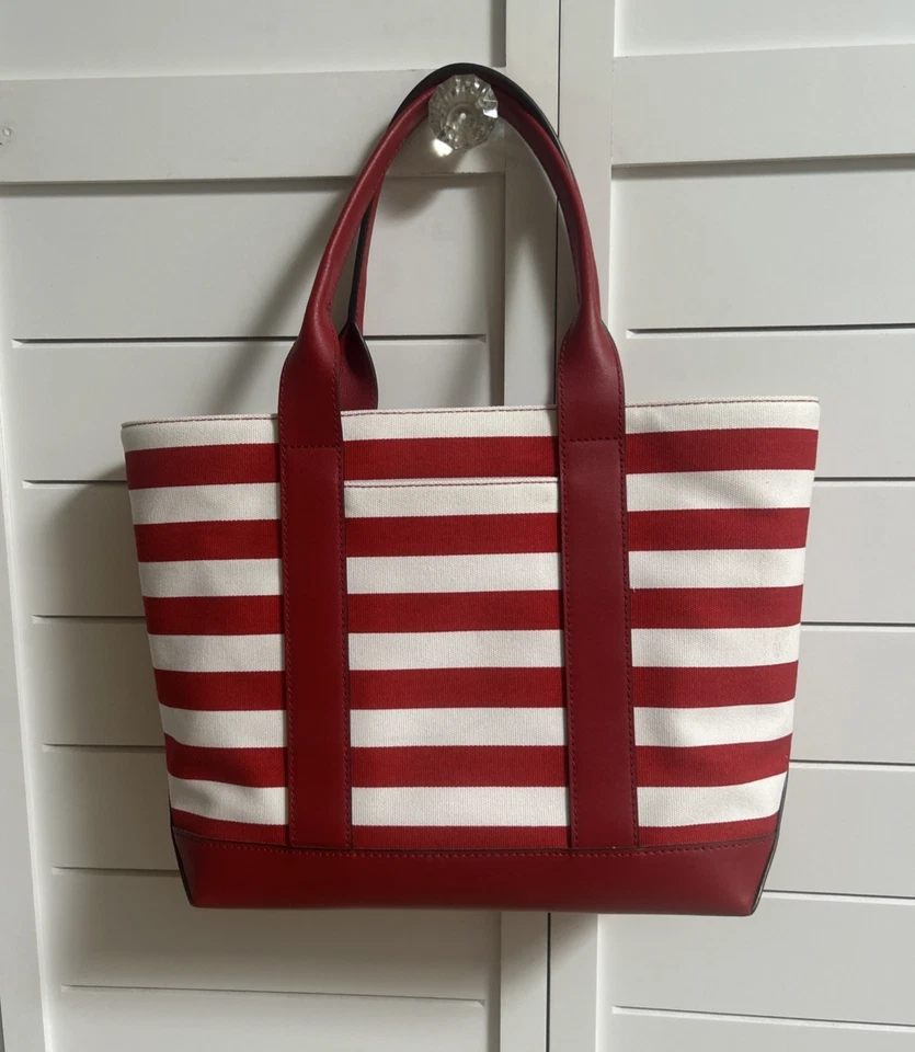 Bolso de Mano MICHAEL KORS Fulton Rojo Blanco Rayas Lona y Cuero Cartera Bolso de Mano Foto 4 de 4