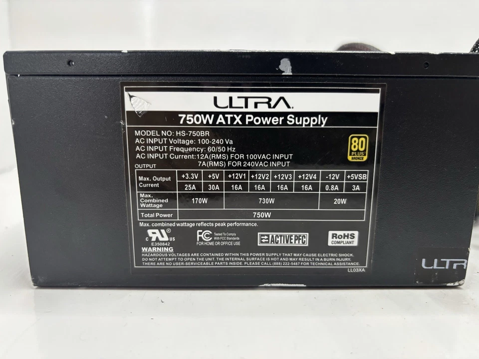 ULTRA 750w Semi-Modular ATX Power Supply (HS-750BR) - Image 2 of 3
