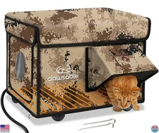 Heated Cat House - Insulated Outdoor Shelter with Dual Doors & Awning for Winter