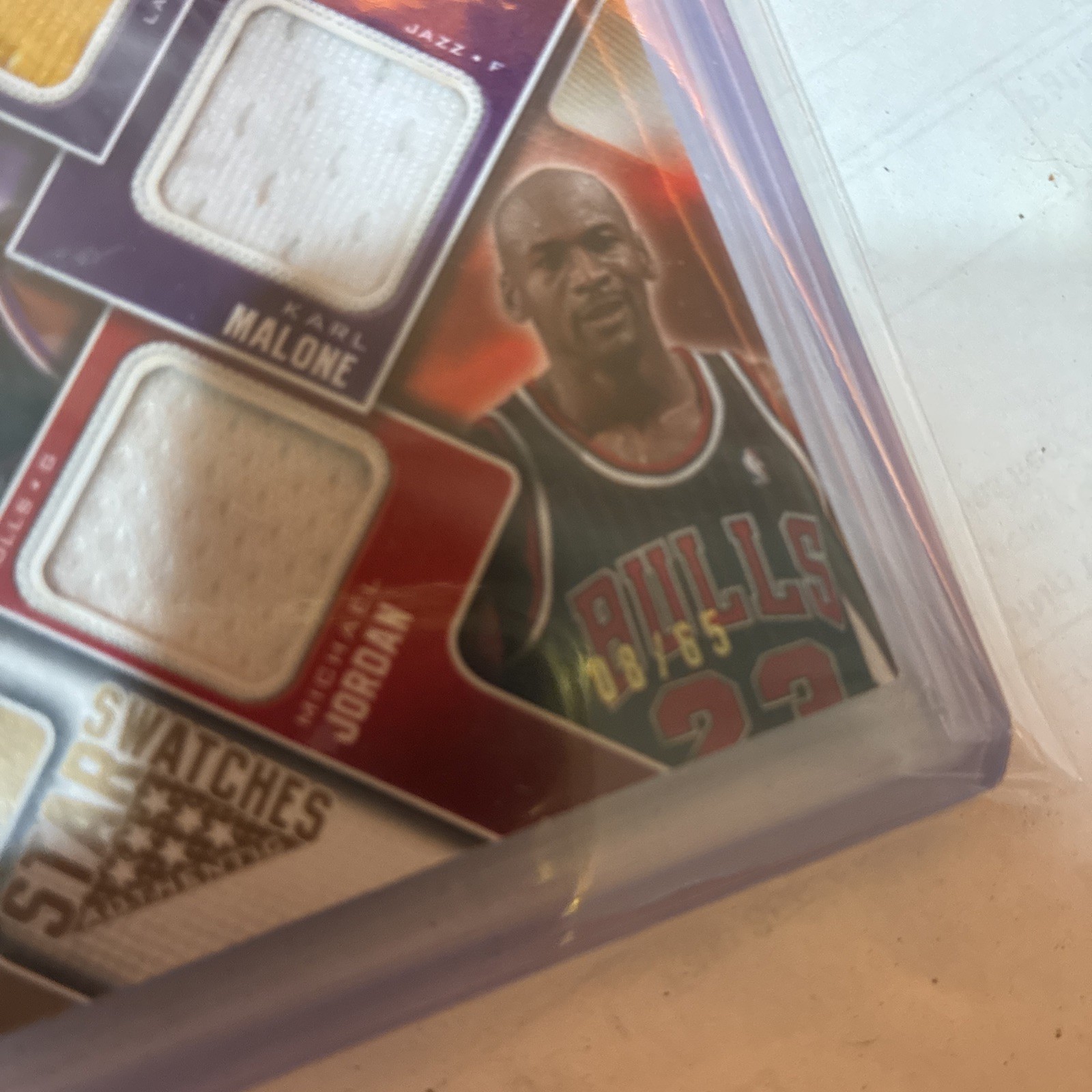 Upper deck SP 6 patch game used Jordan, Hakeem, malone(s),  Kareem, wilt /65 thumbnail 2