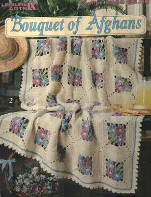 NEW BOUQUET OF AFGHANS 4 FLOWER DESIGNS LEISURE ARTS CROCHET PATTERN BOOK