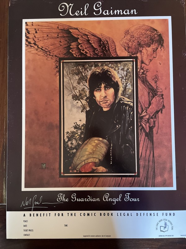 RARE Signed Neil Gaiman Poster “The Guardian Angel Tour” Artwork Michael Zulli