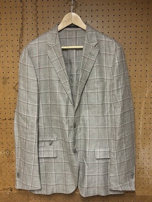 Corneliani ID Beige Plaid True Hemp Wool Blend Multipocket Summer Sport Coat 42